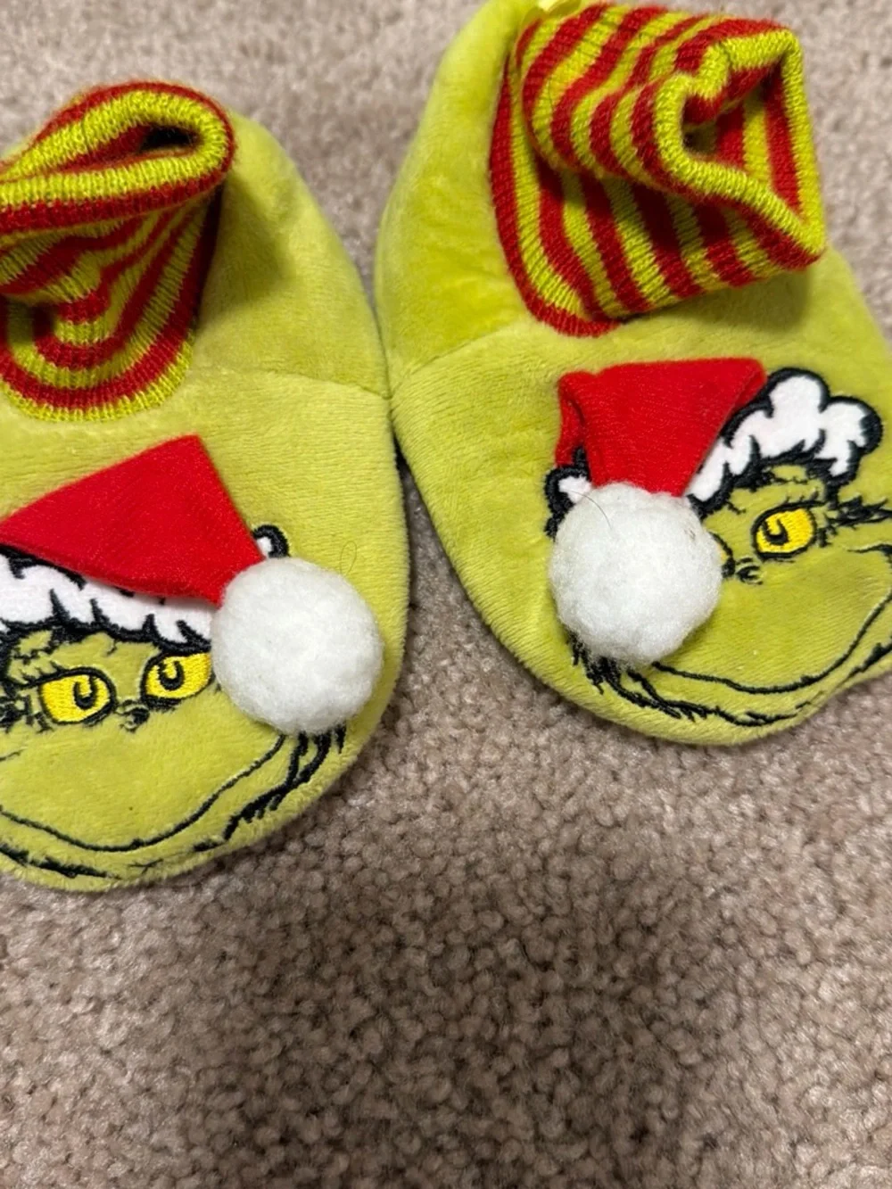 Kids Yellow Grinch Holiday Slippers